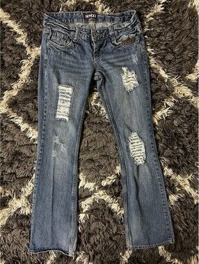 Bongo Distressed Flare Jeans Womens Size 5 Ripped Blue Denim Y2K Style Pants